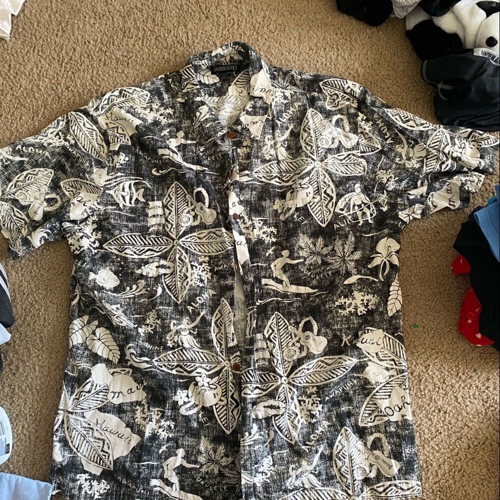 Mens Lands End Hawaiian Button Down Shirt